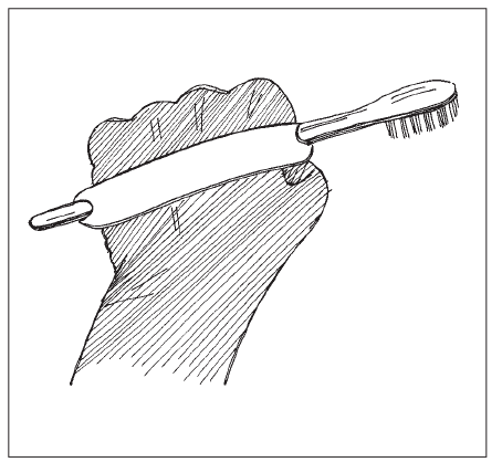 A cuff or strap around a hand used to hold a toothbrush