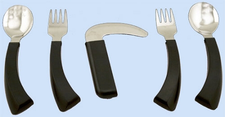 Food ustensils (spoon, fork and knives) with friendly grip