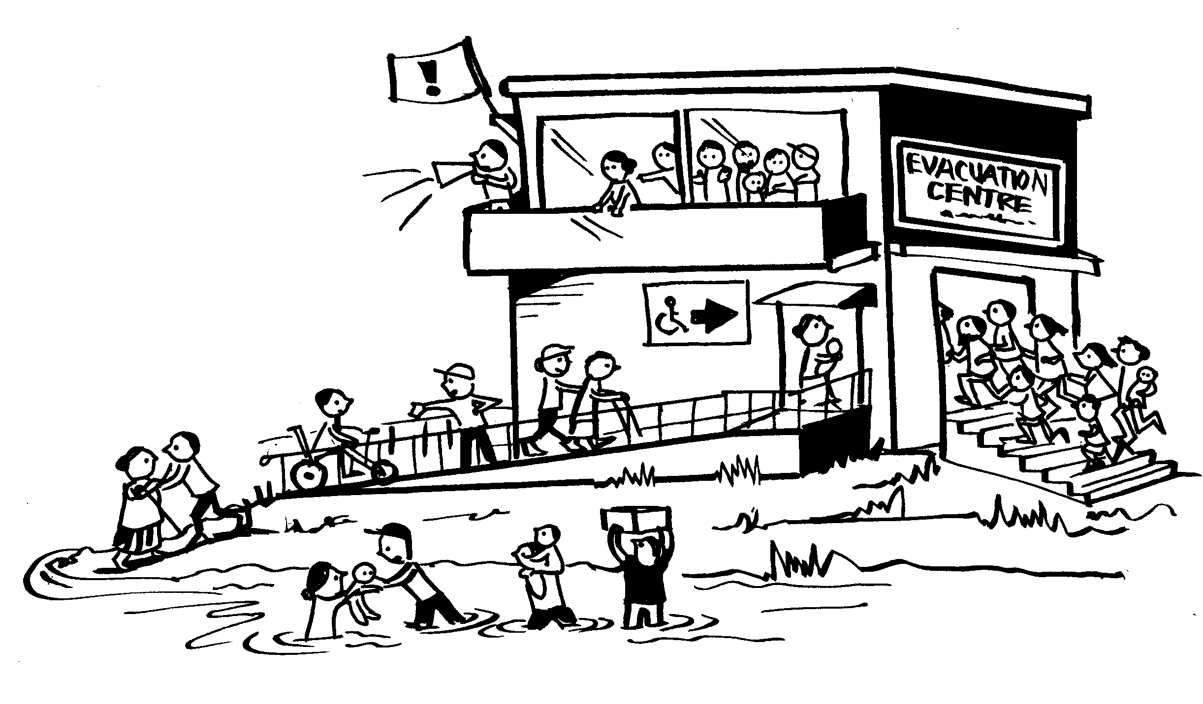 Evacuation center accessible with ramps and different signage to ensure is visible for everyone