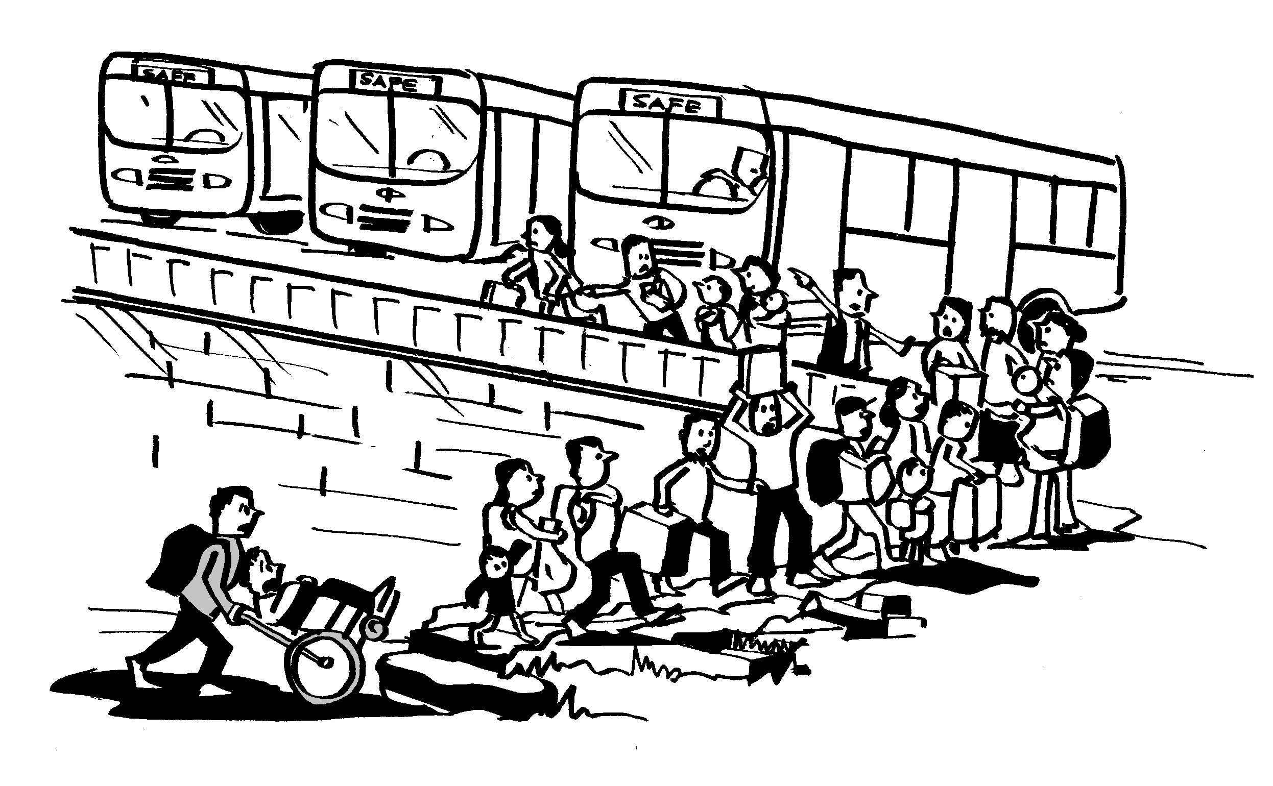 Situation which a wheelchair user cannot reach the safe point because of stairs and not accessibility measures taken 