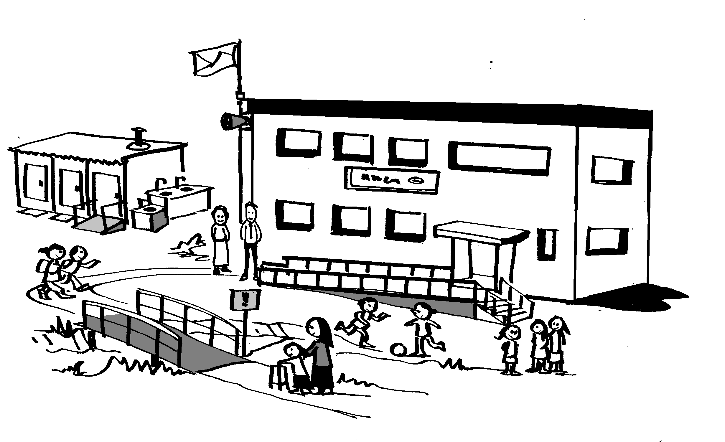 Representation of a school with all the accessibility feature to ensure inclusion of children with disabilities