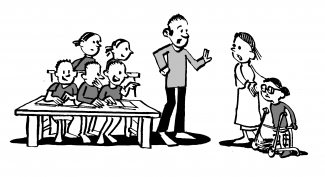 Un enfant qui est discriminé par les autres élèves et l'enseignant à l'école et ne peut pas participer