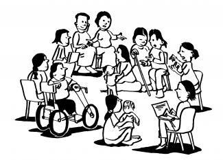 Rencontre dans la communauté où les personnes avec et sans handicap interagissent ensemble